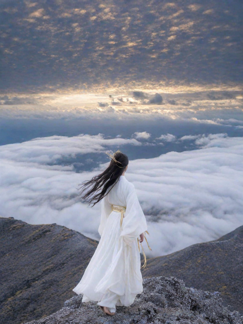 12566-4007651089-In the vast and empty sky,a white figure is slowly walking on a cloud. She is dressed in a white and gold Hanfu,her long hair fl.png